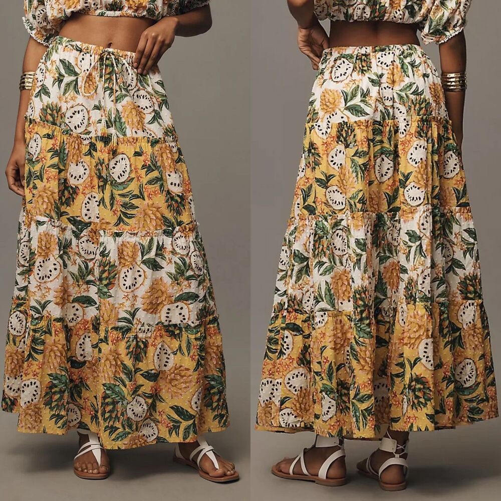 NWT Farm Rio 100% Cotton Mixed Biriba Maxi Skirt - Large